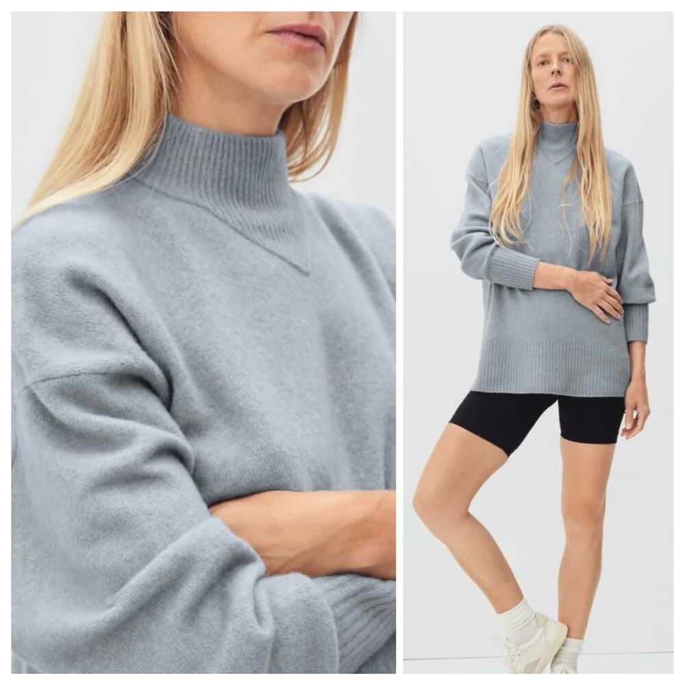 Everlane The Cozy-Stretch Pullover Mockneck Oversized Wool Blend Smoke Blue XXS
